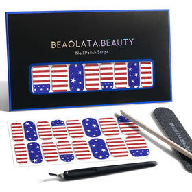 Beaolata front packaging showing patriotic nail strips and kit benefits