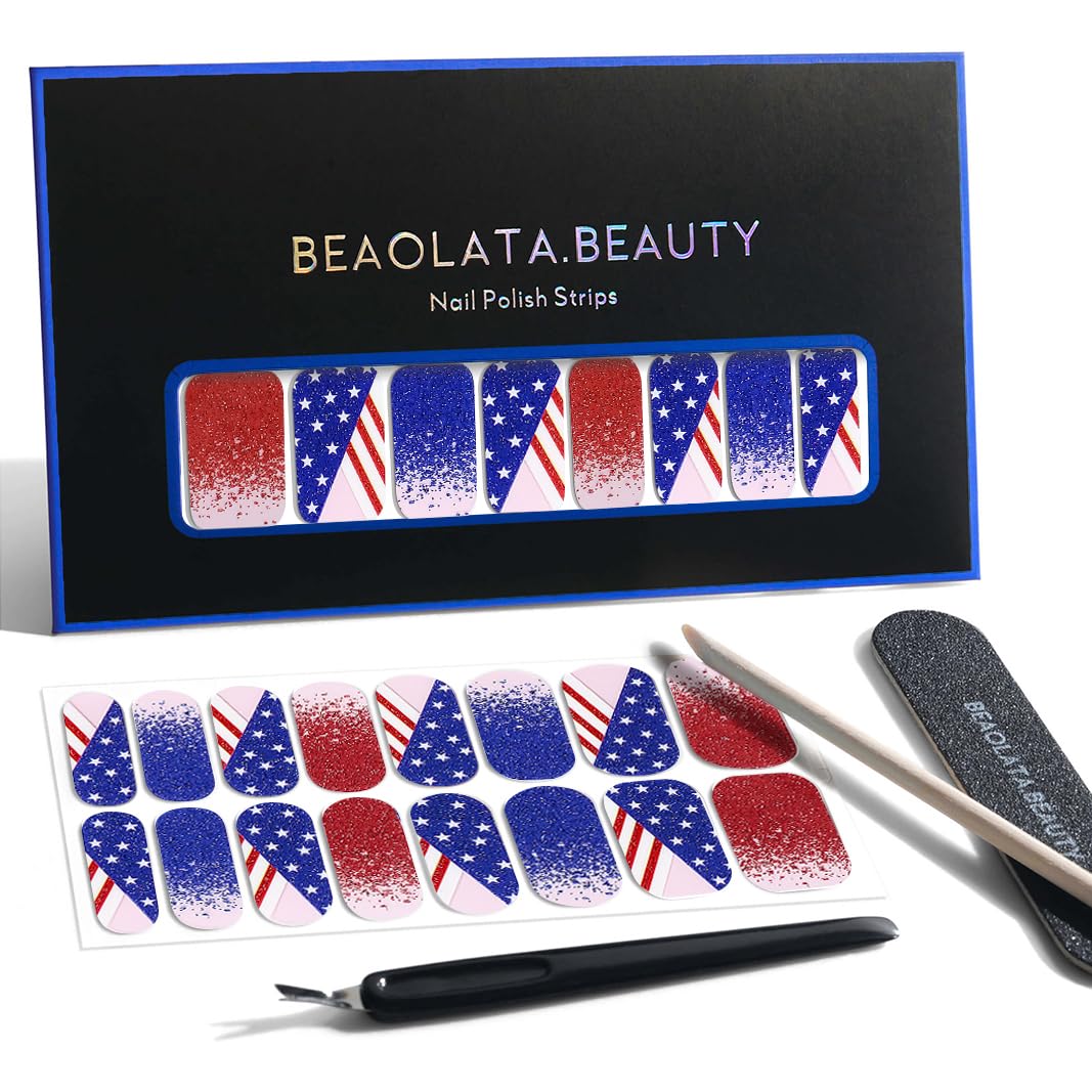 Beaolata front packaging showing red white blue nail strips and benefits