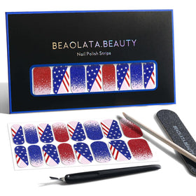 Beaolata front packaging showing red white blue nail strips and benefits