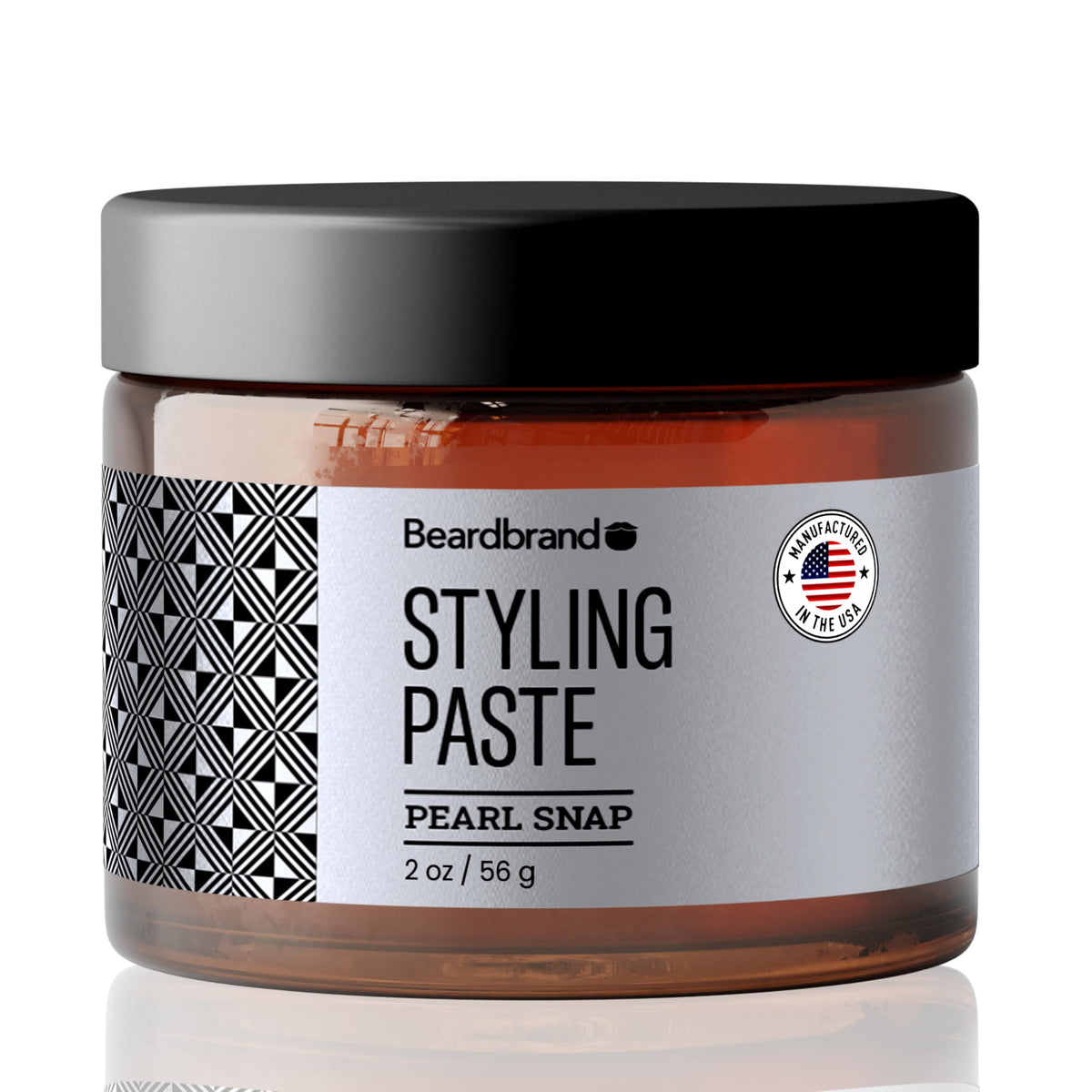 Beardbrand front jar view showing teakwood paste and portable packaging benefit