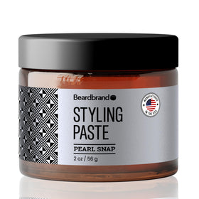 Beardbrand front jar view showing teakwood paste and portable packaging benefit