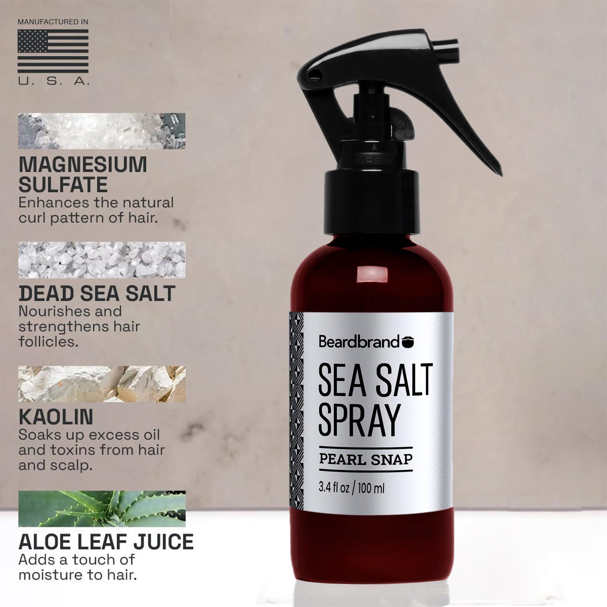 Beardbrand label close-up highlighting Pearl Snap scent and details