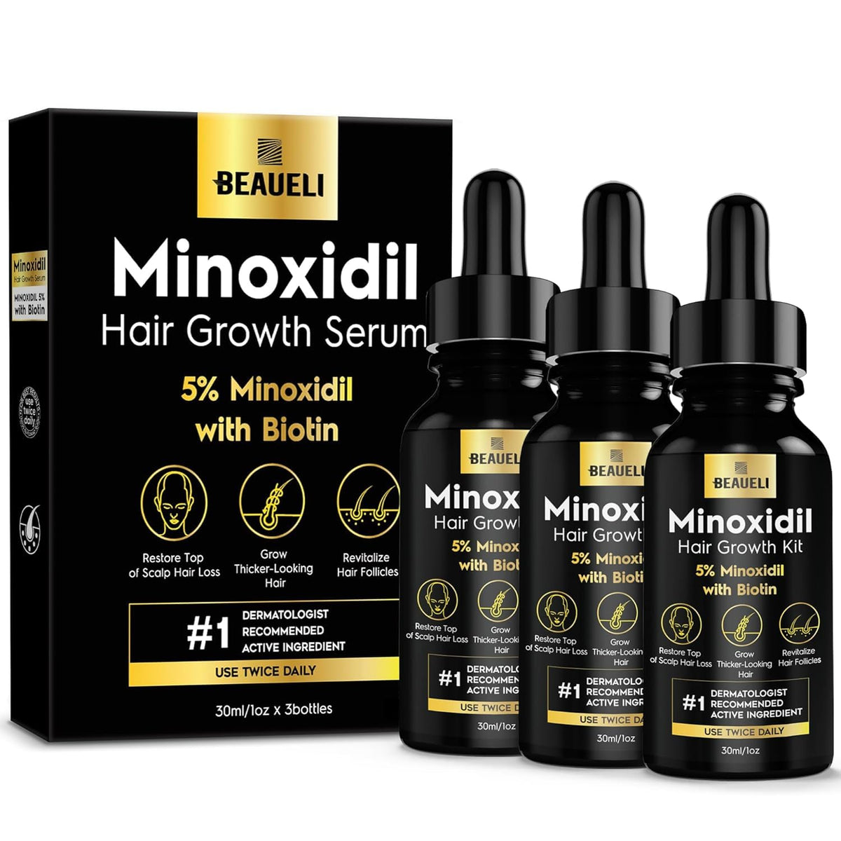 beaueli front packaging trio showing 3×30ml for consistent treatment