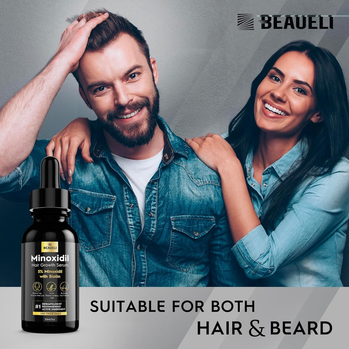 beaueli ingredient label showing minoxidil and biotin information