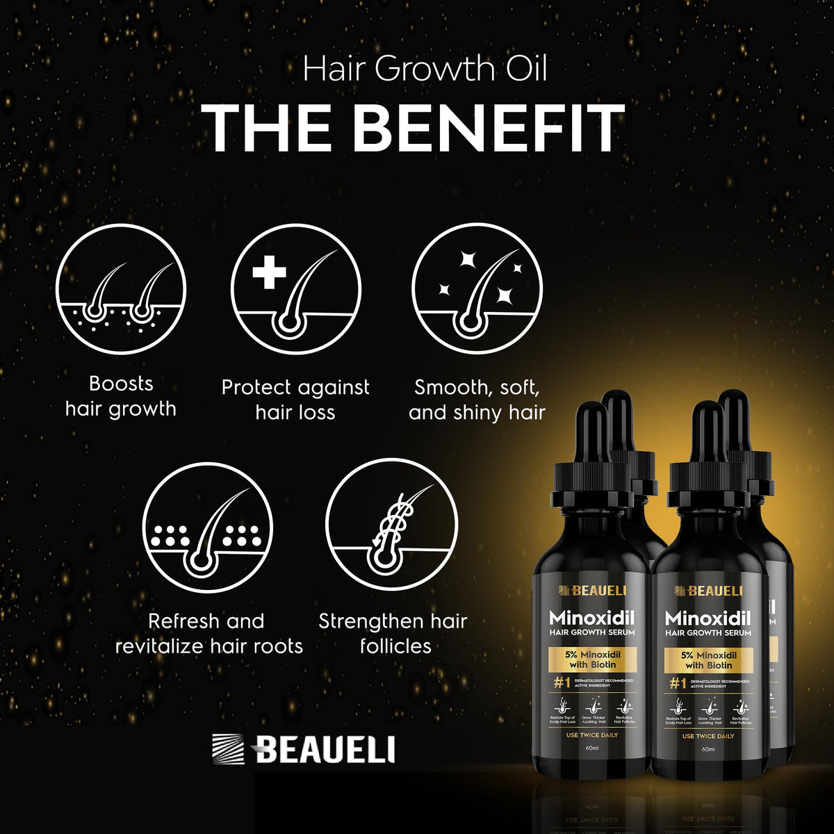 beaueli label close-up showing minoxidil and biotin ingredients for transparency benefit