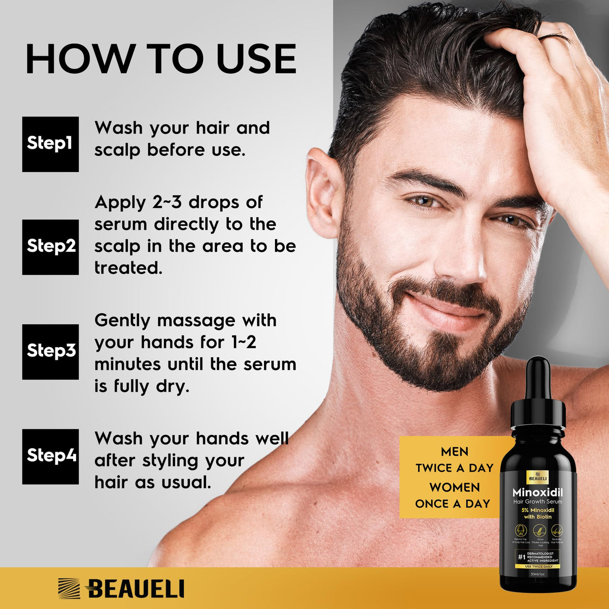 beaueli scalp application demo illustrating targeted use for fuller-looking hair
