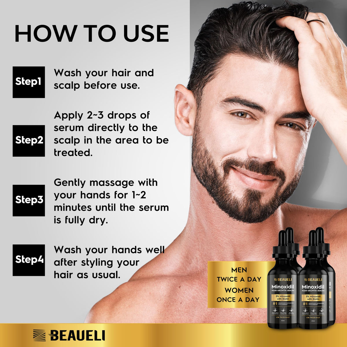 beaueli scalp application in bathroom depicting daily routine convenience benefit