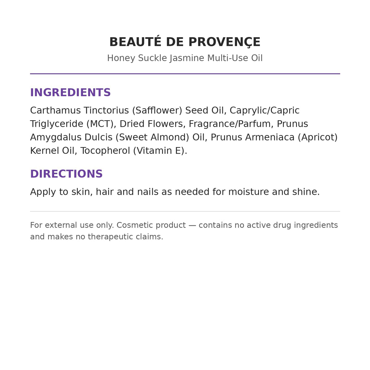 BEAUTE DE PROVENCE applying oil to face and hands for hydrated skin