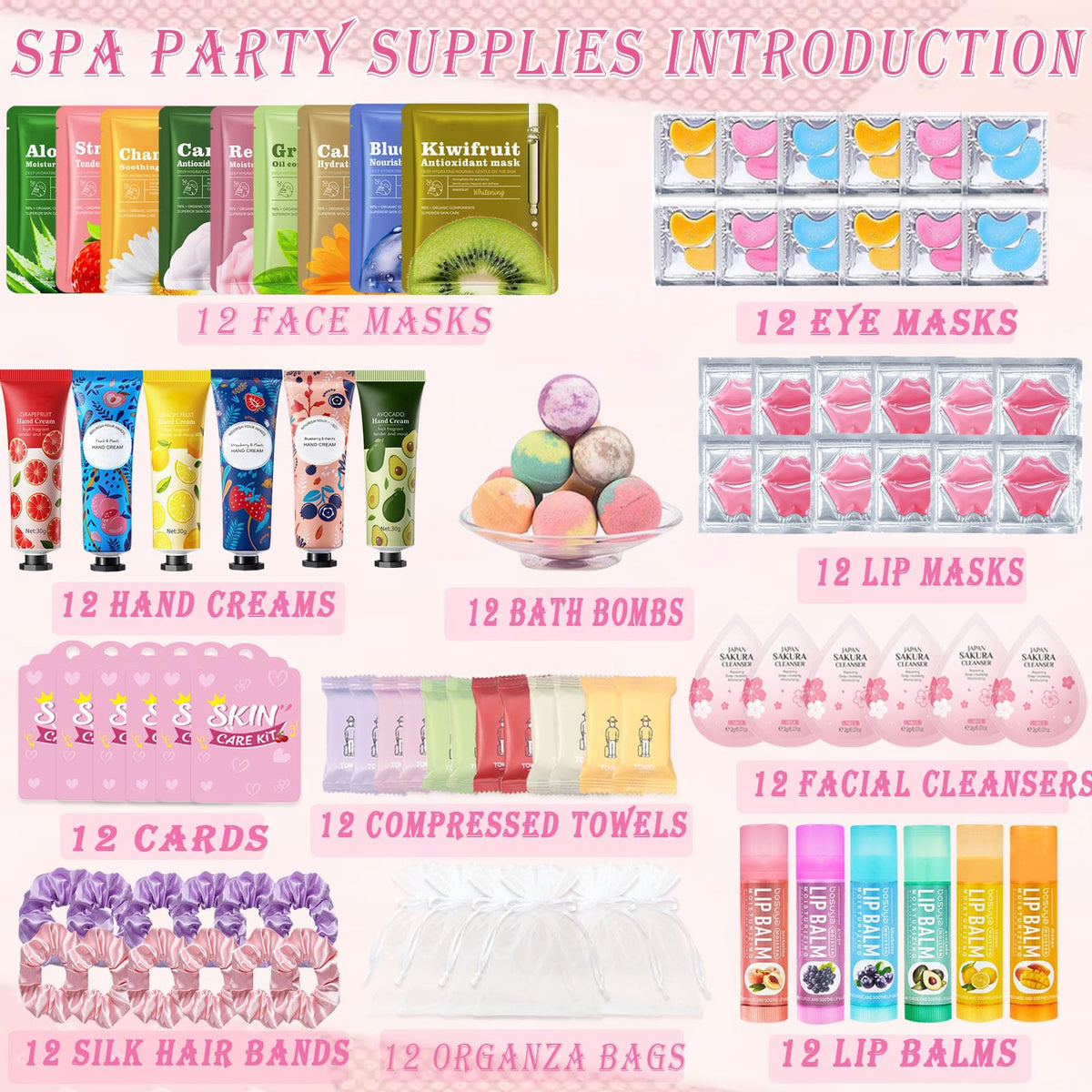 Beauty Bar open kit laid out displaying 12 grouped guest bundles for easy setup