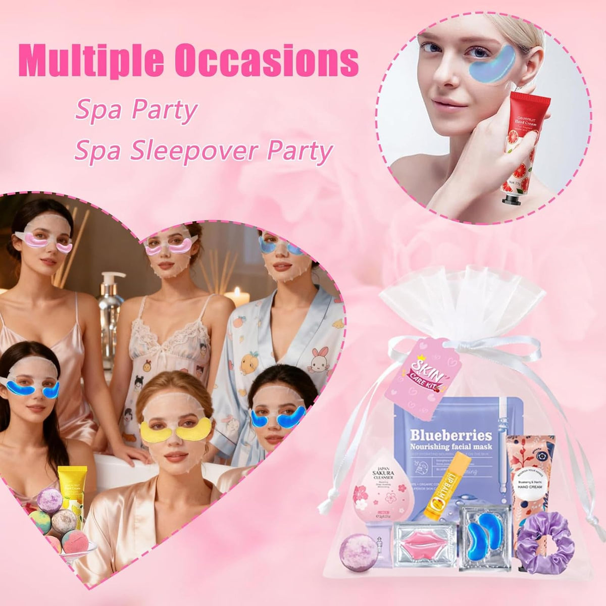 Beauty Bar organza gift bags filled for guests, enhancing presentation and gifting benefit