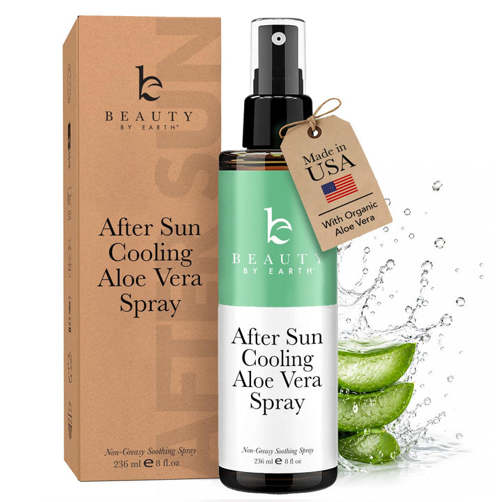 Beauty by Earth front packaging showing spray bottle and calming aloe benefits