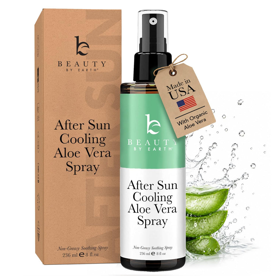 Beauty by Earth front packaging showing spray bottle and calming aloe benefits