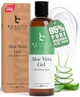 Beauty by Earth front packaging showing clean organic aloe gel benefits