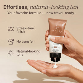 Beauty by Earth application mitt demonstration for streak-free, even tan application