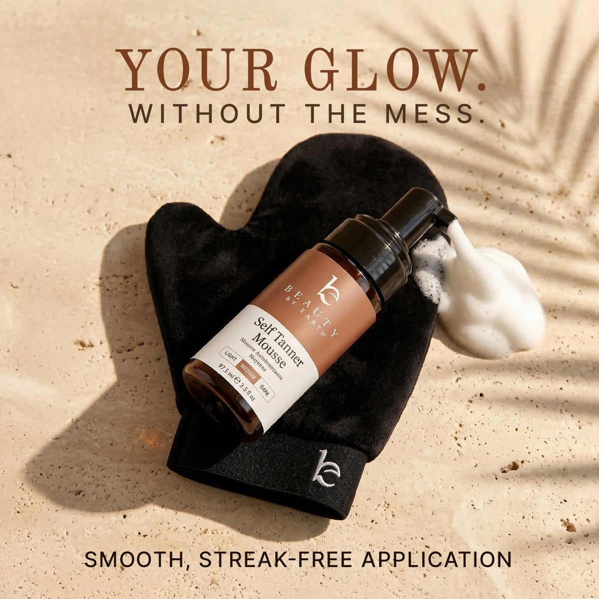 Beauty by Earth application mitt detail protecting hands and enabling streak-free finish