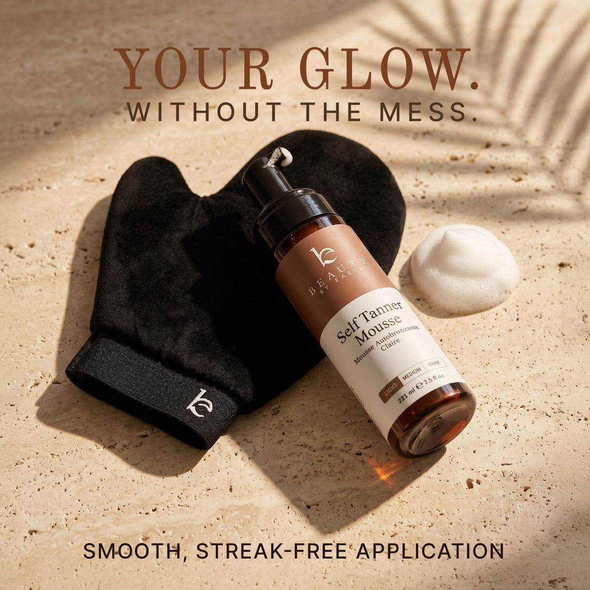 Beauty by Earth velvety tanning mitt detail for streak-free application