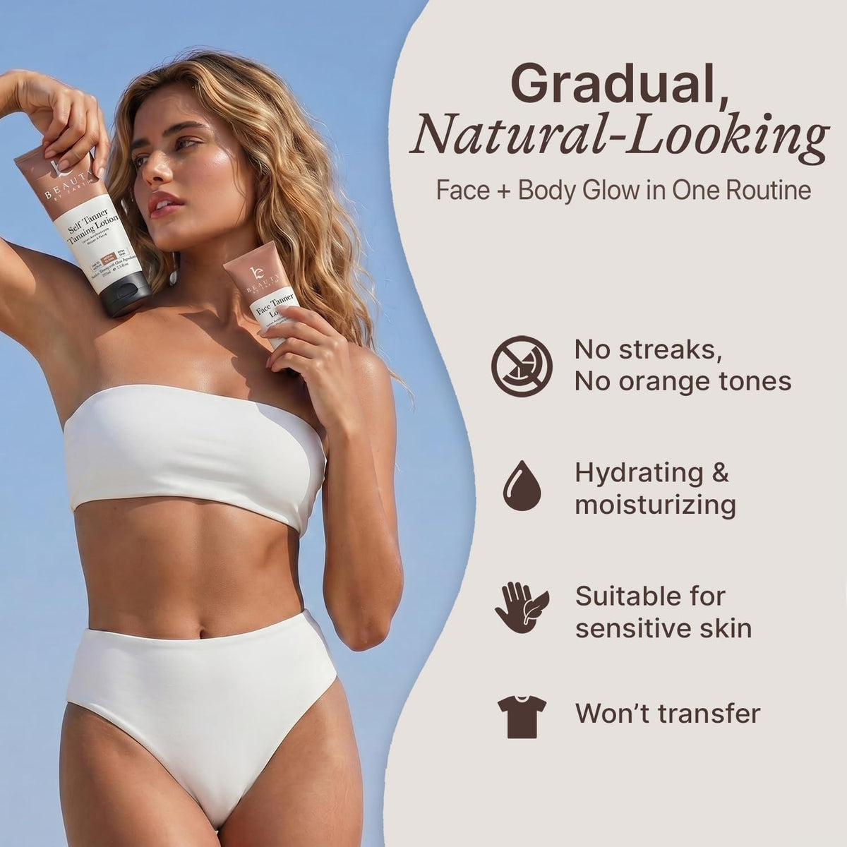 Beauty by Earth tanning mitt in hand for streak-free, even coverage