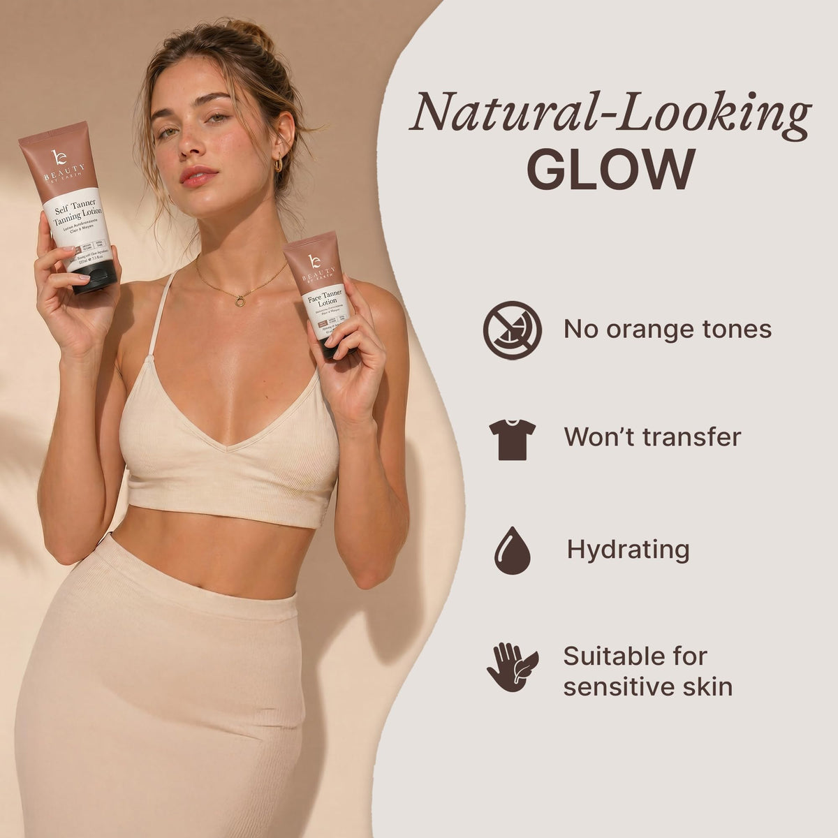 Beauty by Earth application mitt in use on arm for streak-free blending