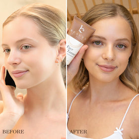 Beauty by Earth application with mitt demonstrating streak-free, even tanning