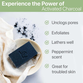 Beauty by Earth close-up texture of charcoal soap highlighting creamy moisturizing feel