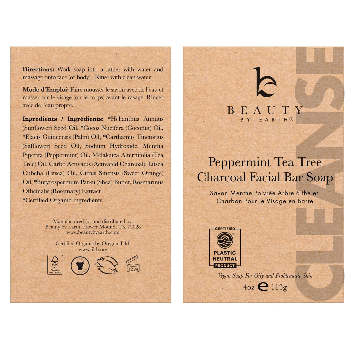 Beauty by Earth packaging label detail showing ingredient list and small-batch quality