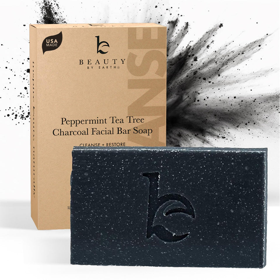 Beauty by Earth charcoal bar front packaging showing natural ingredients and benefits