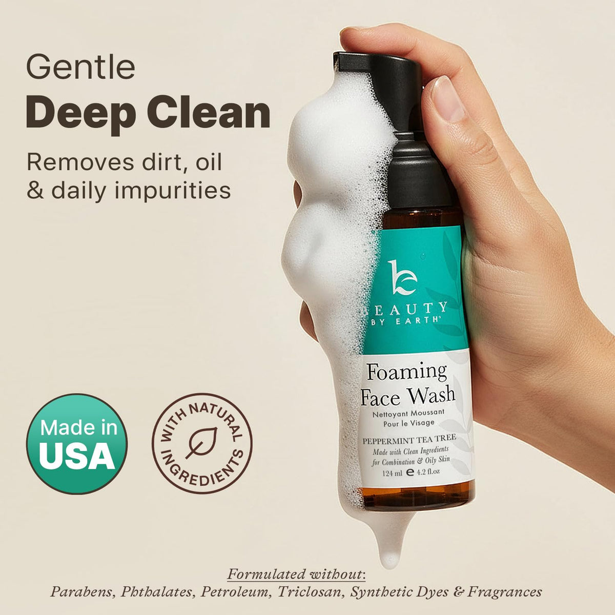 Beauty by Earth close-up of foam texture hydrating skin gently