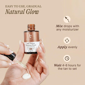 Beauty by Earth drops on hand scale indicating small dosing and buildable color