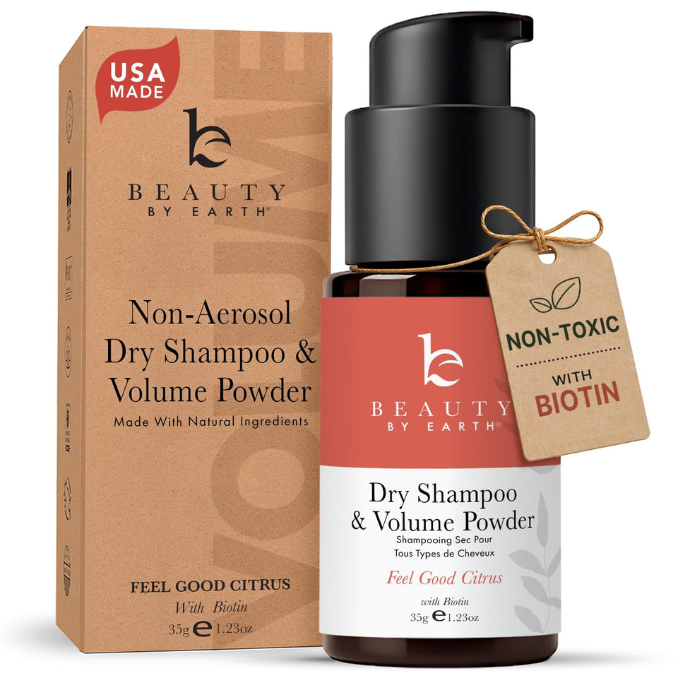 Beauty by Earth front packaging showing powder container and quick refresh benefit