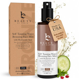 Beauty by Earth front packaging showing the bronzing face mist and clear branding benefit: easy identification