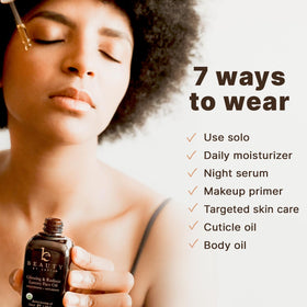 Beauty by Earth face oil by a nightstand illustrating layering in nighttime routine