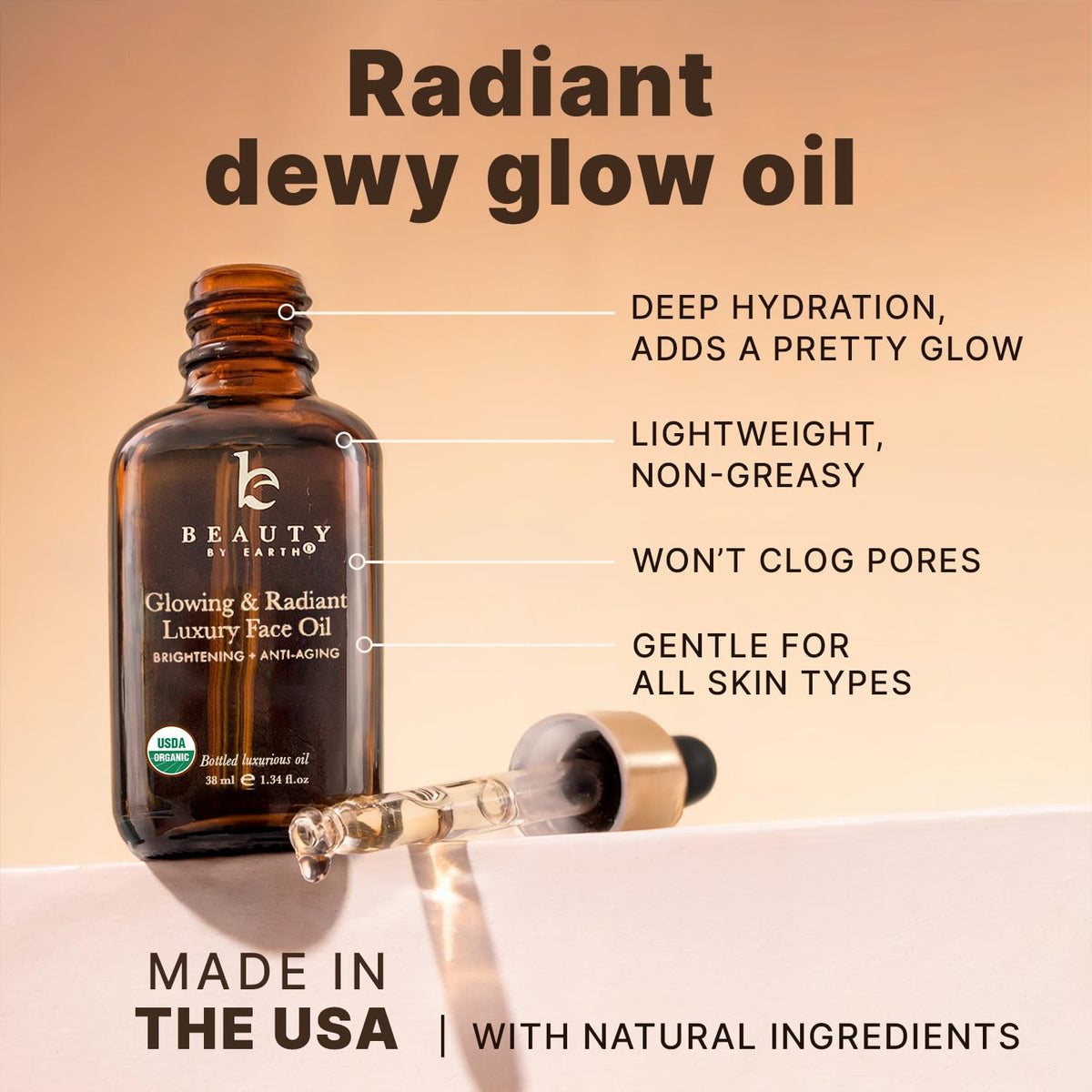 Beauty by Earth oil texture drops on skin showing lightweight absorption and glow