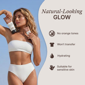 Beauty by Earth face tanner close-up demonstrating gentle formula for delicate skin benefit