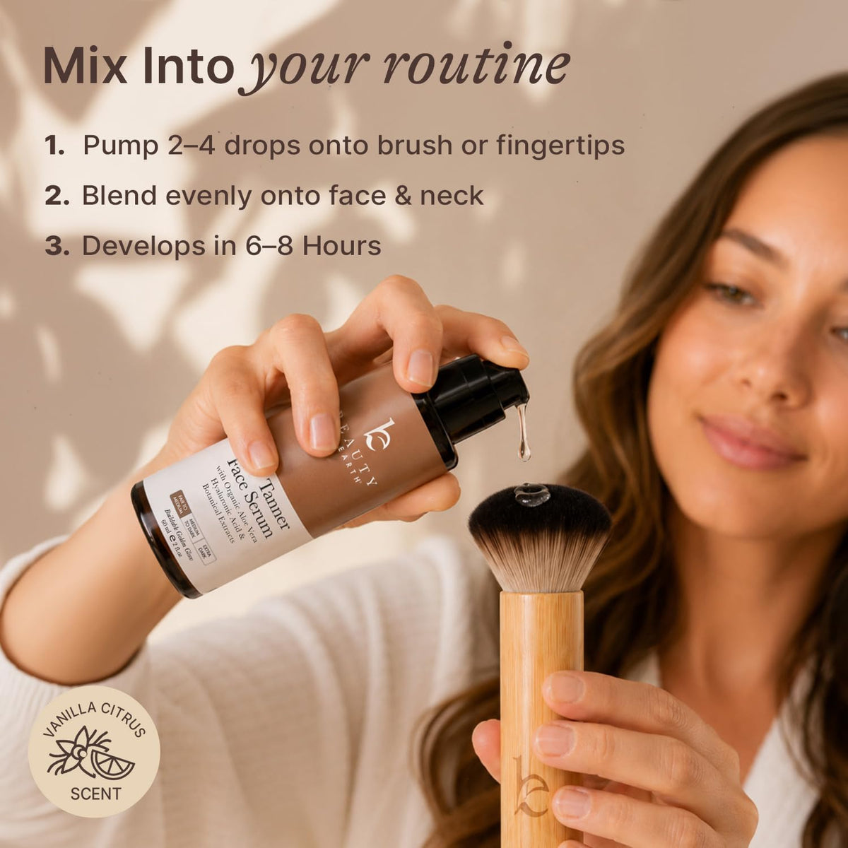 Beauty by Earth label highlighting natural ingredients and hyaluronic acid benefit