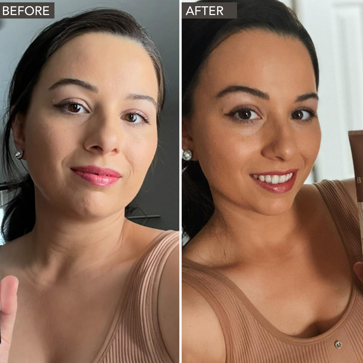 Beauty by Earth bottle on bathroom vanity in lifestyle setting benefit integrates into routine