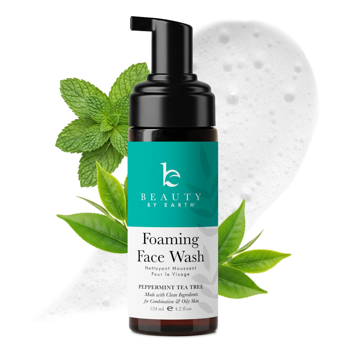 Beauty by Earth front packaging showing cleanser and benefits