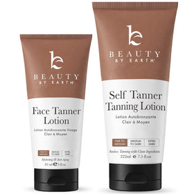 Beauty by Earth front packaging showing both face and body bottles for easy selection