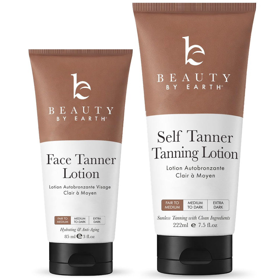 Beauty by Earth front packaging showing both face and body bottles for easy selection