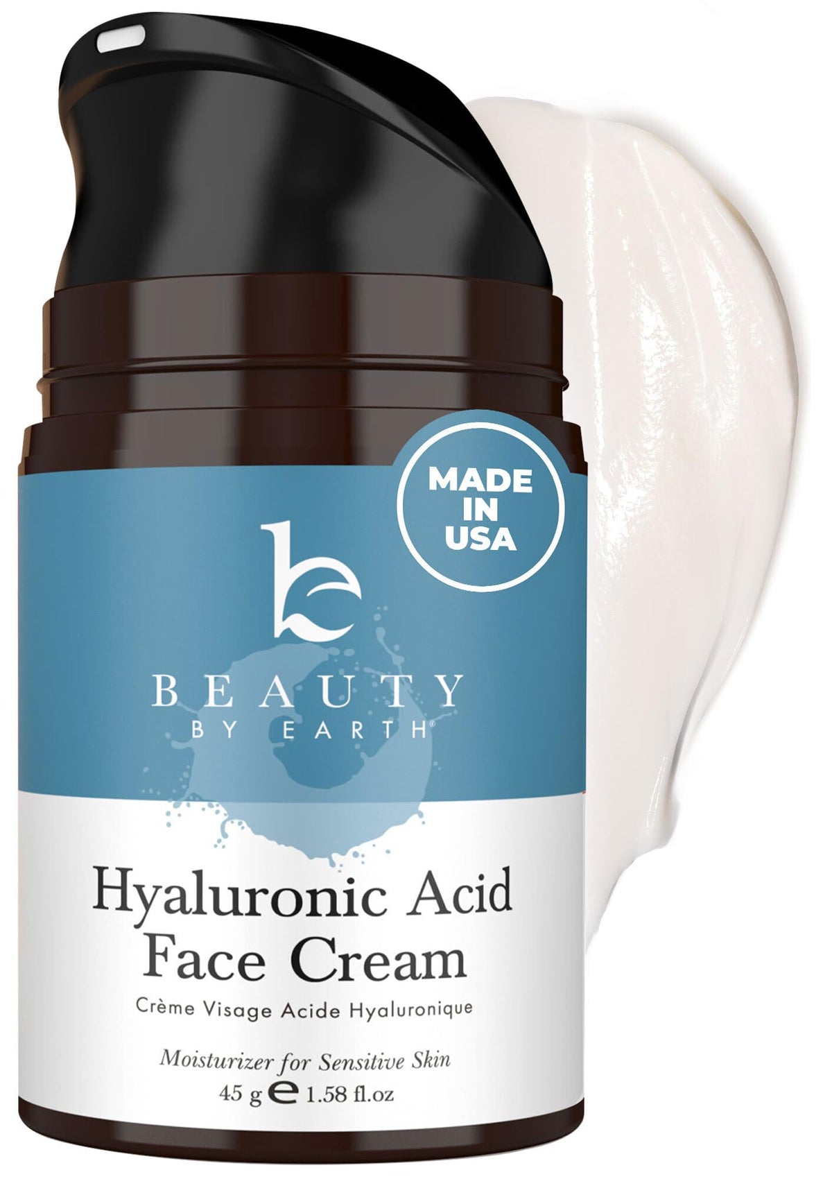 Beauty by Earth front packaging showing hyaluronic moisturizer and clean design benefit hydration