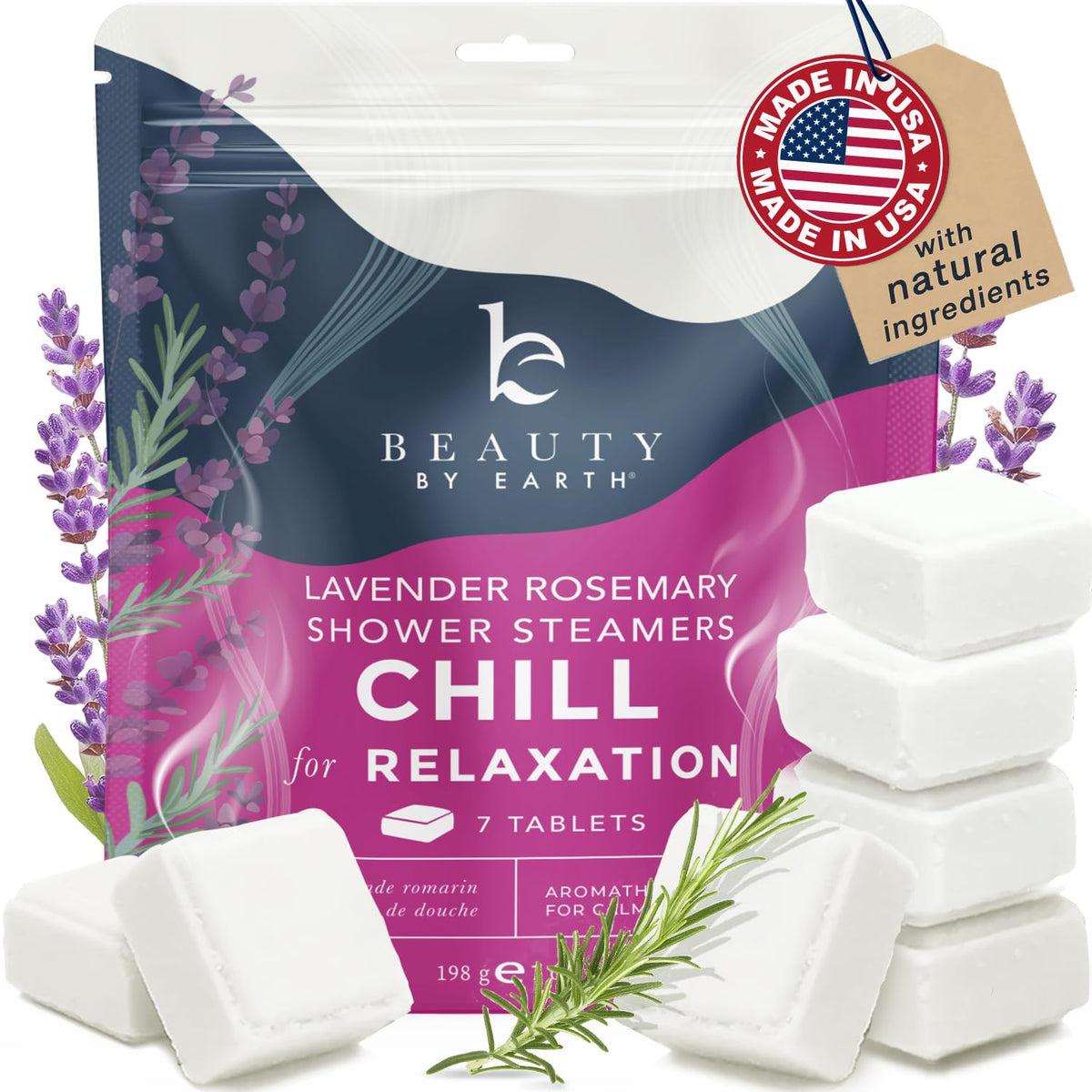 Beauty by Earth front packaging showing lavender steamers and benefits