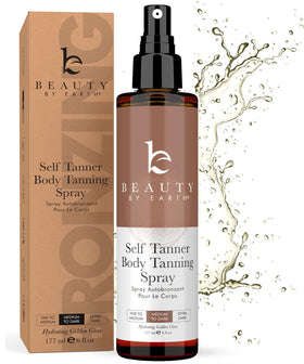 Beauty by Earth front packaging showing clean sunless tanner benefits