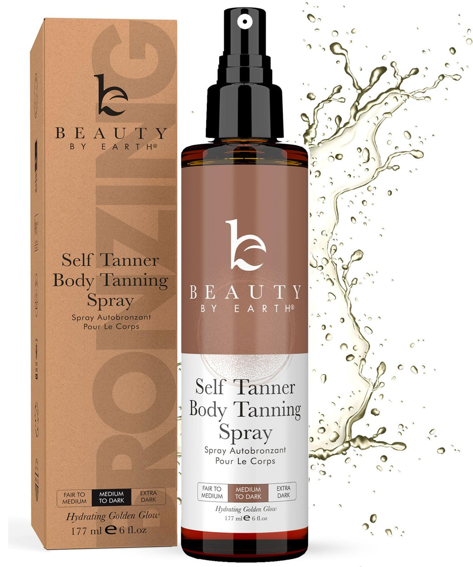 Beauty by Earth front packaging showing clean sunless tanner benefits