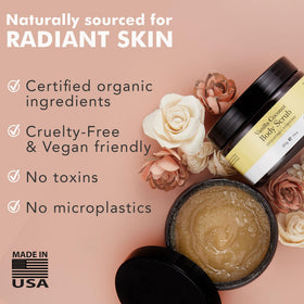 Beauty by Earth open jar top view revealing creamy sugar scrub contents