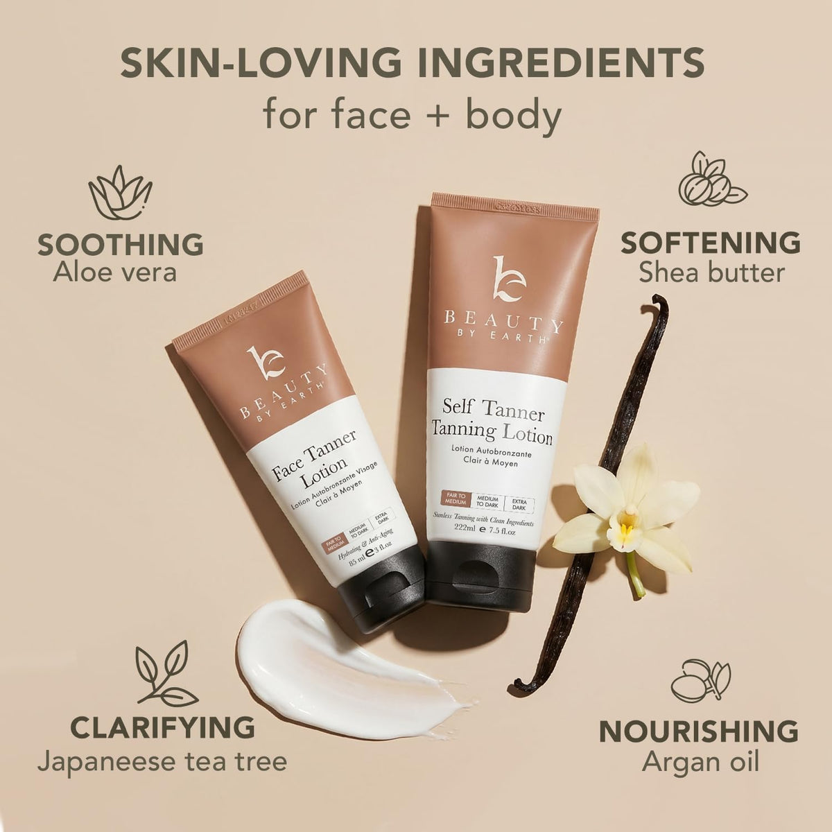 Beauty by Earth label close-up with ingredient list promoting clean botanicals