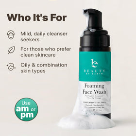 Beauty by Earth cleanser on bathroom sink for refreshing morning routine