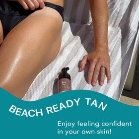 Beauty by Earth lifestyle image at the beach showcasing natural bronze glow
