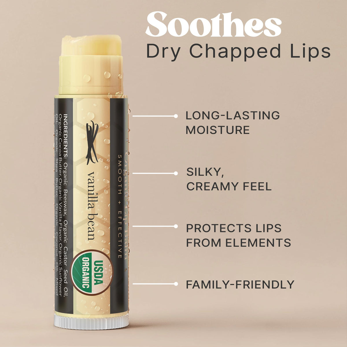 Beauty by Earth open tube revealing balm tip for easy, mess-free application