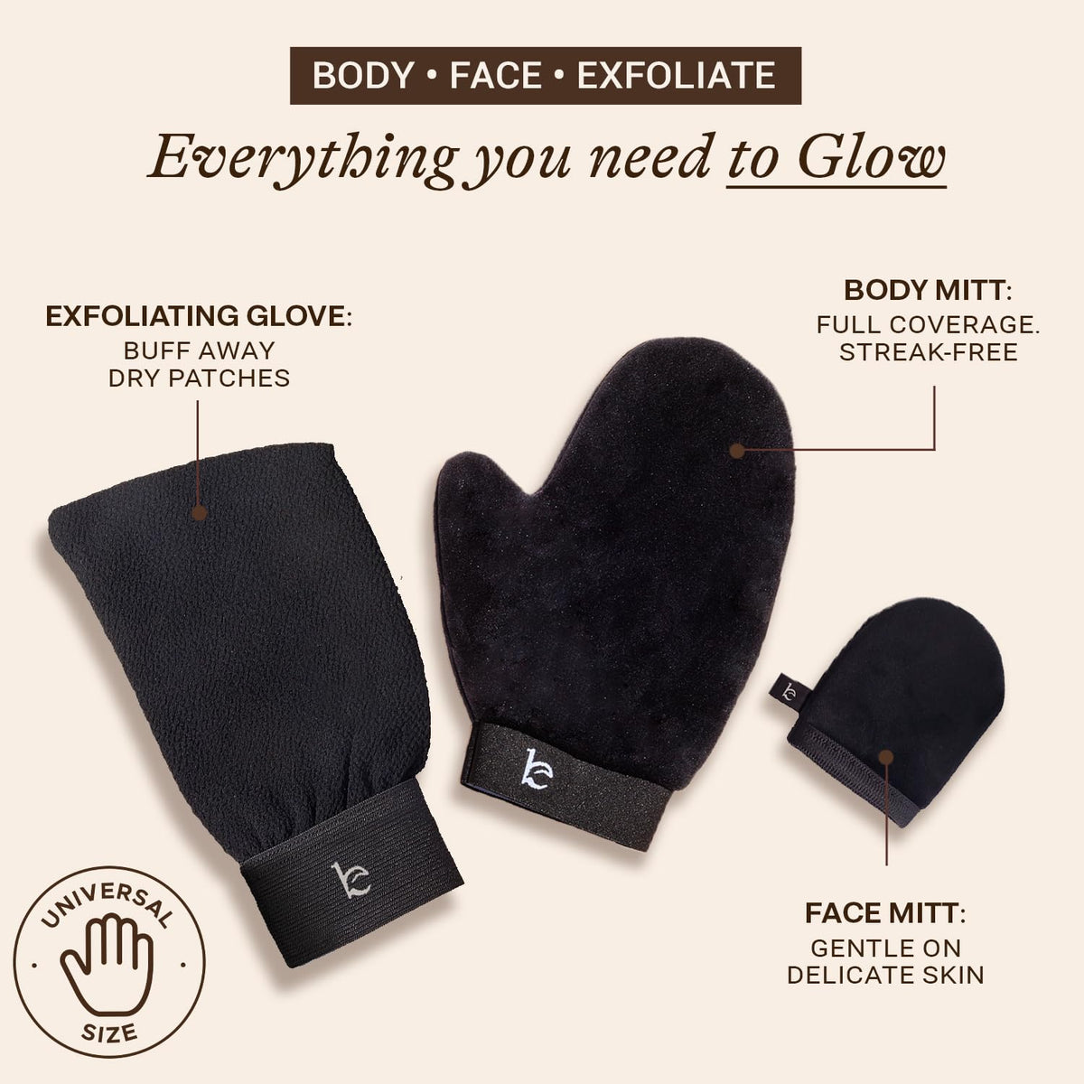 Beauty by Earth mini face mitt detail highlighting gentle fit for delicate facial blending
