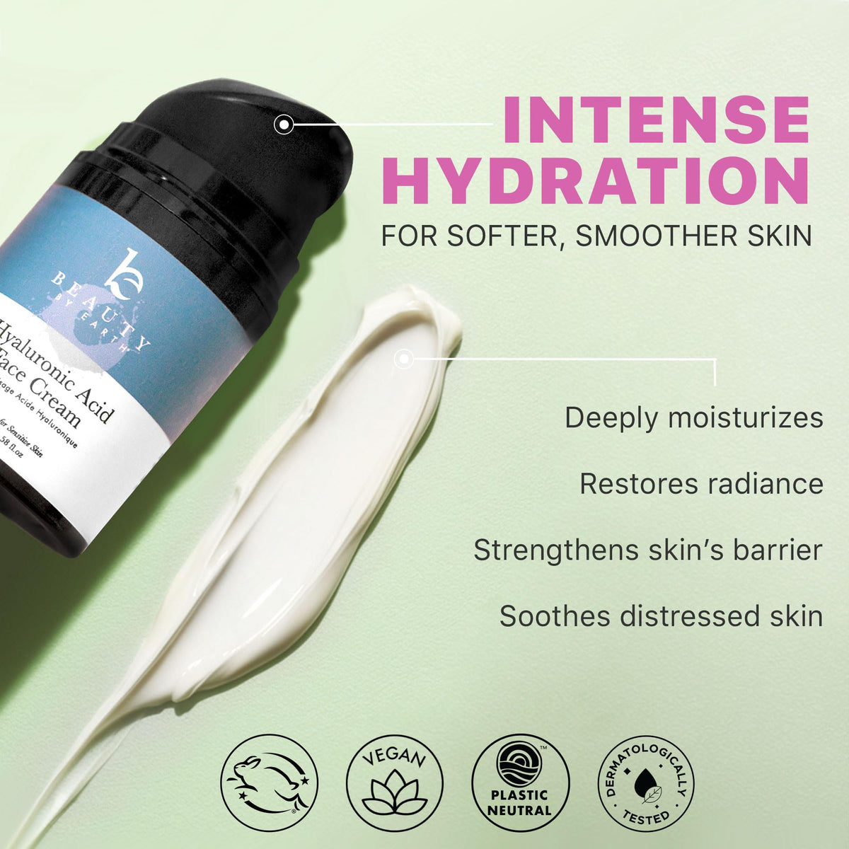 Beauty by Earth moisturizer pump dispensing product for controlled, hygienic application benefit