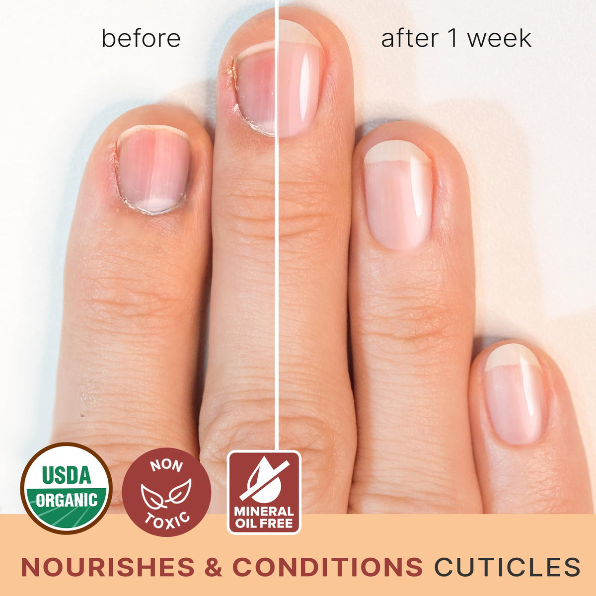 Beauty by Earth oil droplet on nail plate demonstrating quick absorption and hydration benefit